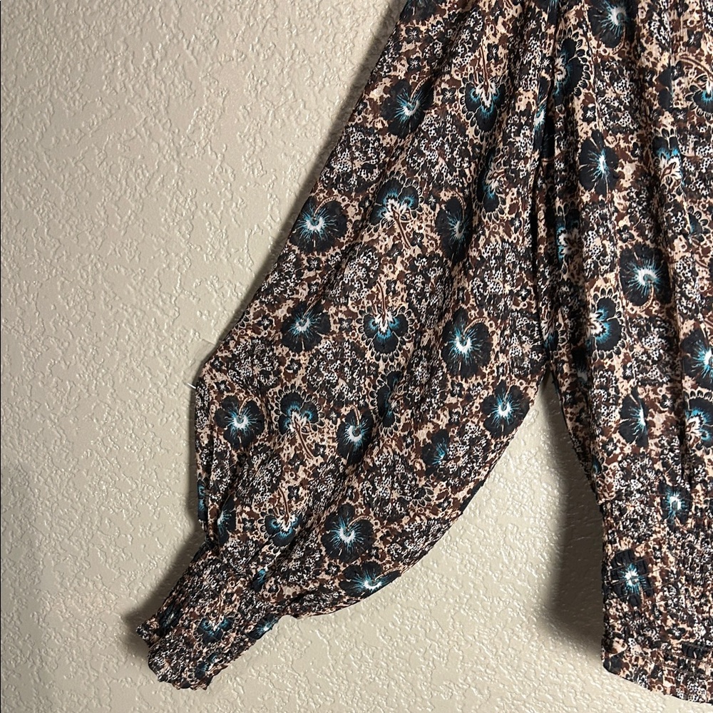 EUC Rachel Zoe Black and Brown Patterned Blouse With Bell Sleeves - Picture 4 of 9